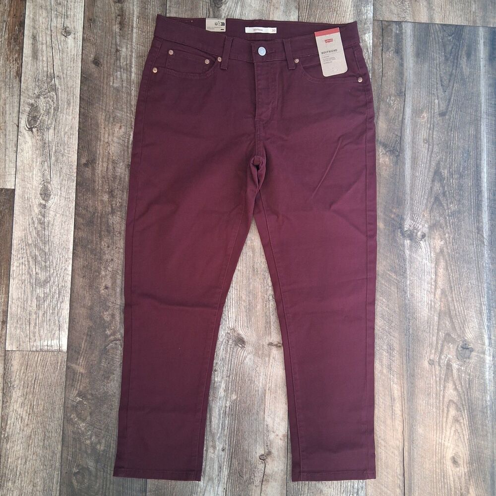 NWT Levi's Mid-Rise Boyfriend Pants Burgundy Maroon Size 30x27